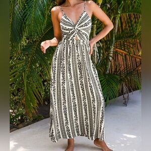 Cupshe Floral & Stripe Front Twist Sleeveless Maxi Dress